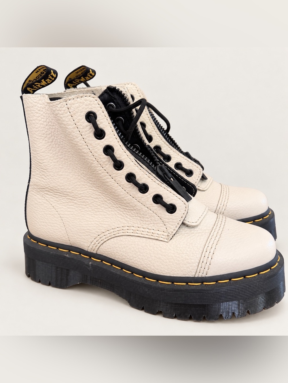 Dr. Martens Cream Lace-Up Platform Boots